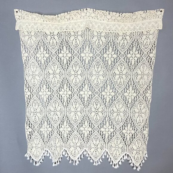 Vintage Crocheted Lace Curtain Tassels Boho Hippie Home Decor Rod Pocket White - Picture 3 of 13
